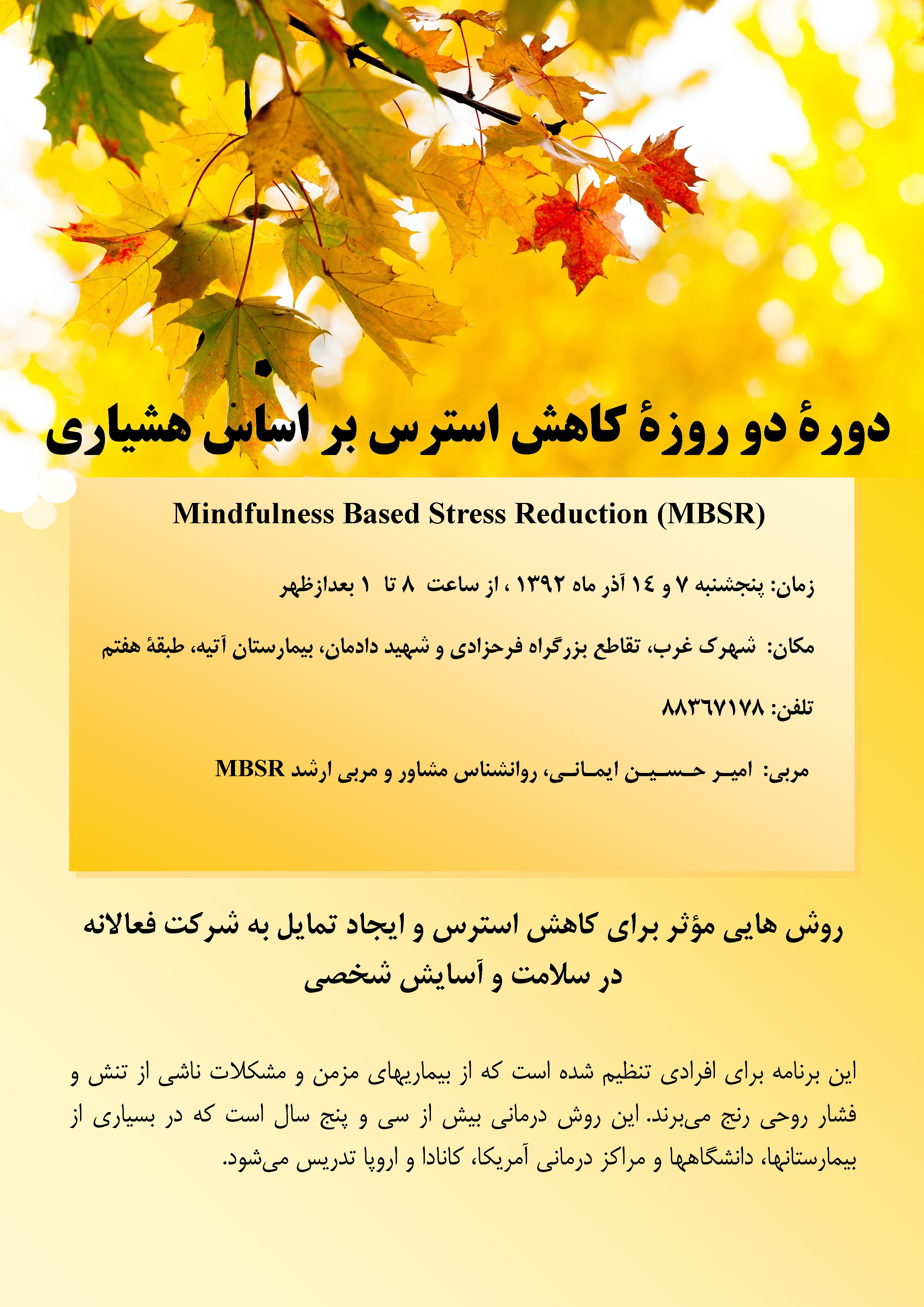 كارگاه دوروزه كاهش استرس بر اساس هشياري